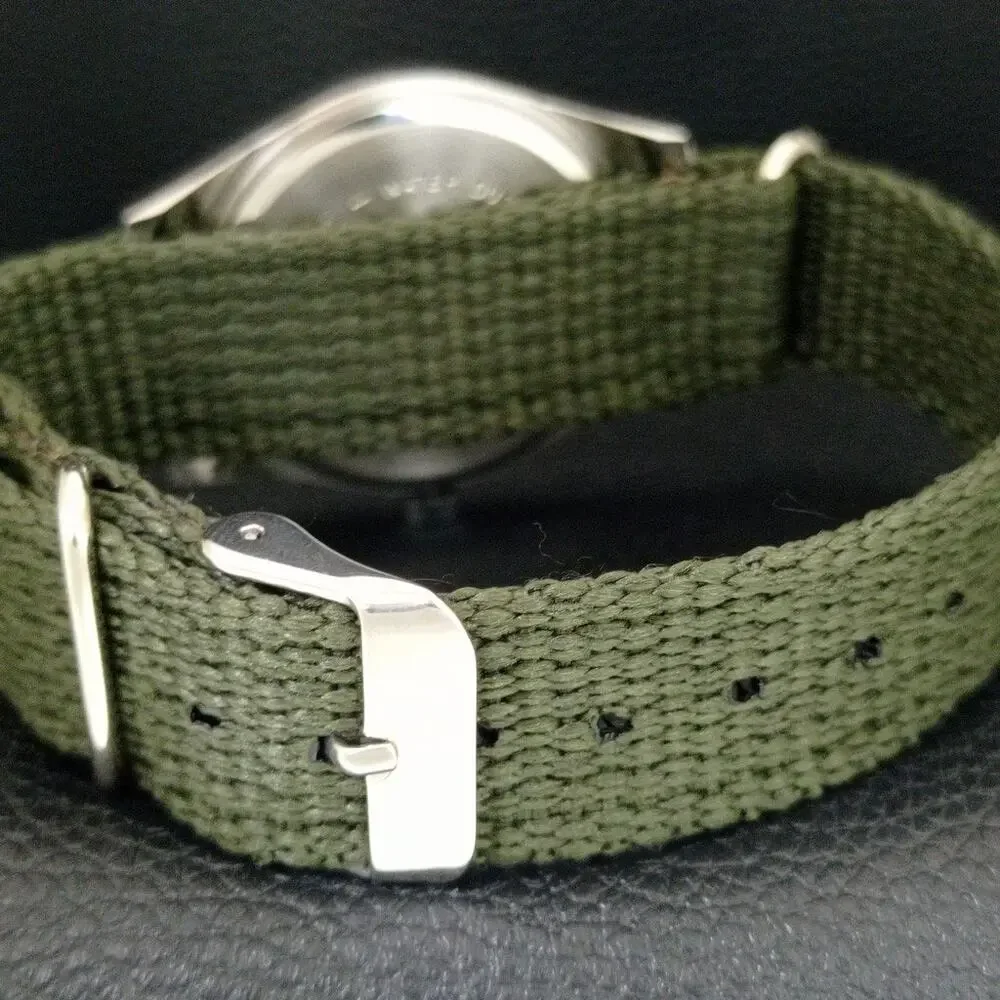 Vintage 1983 HMT Manual Wound Mens Silver Watch & Green accents